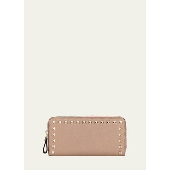 Valentino Garavani Rockstud Zipper Zip Around Wallet Beige - Picture 1 of 11